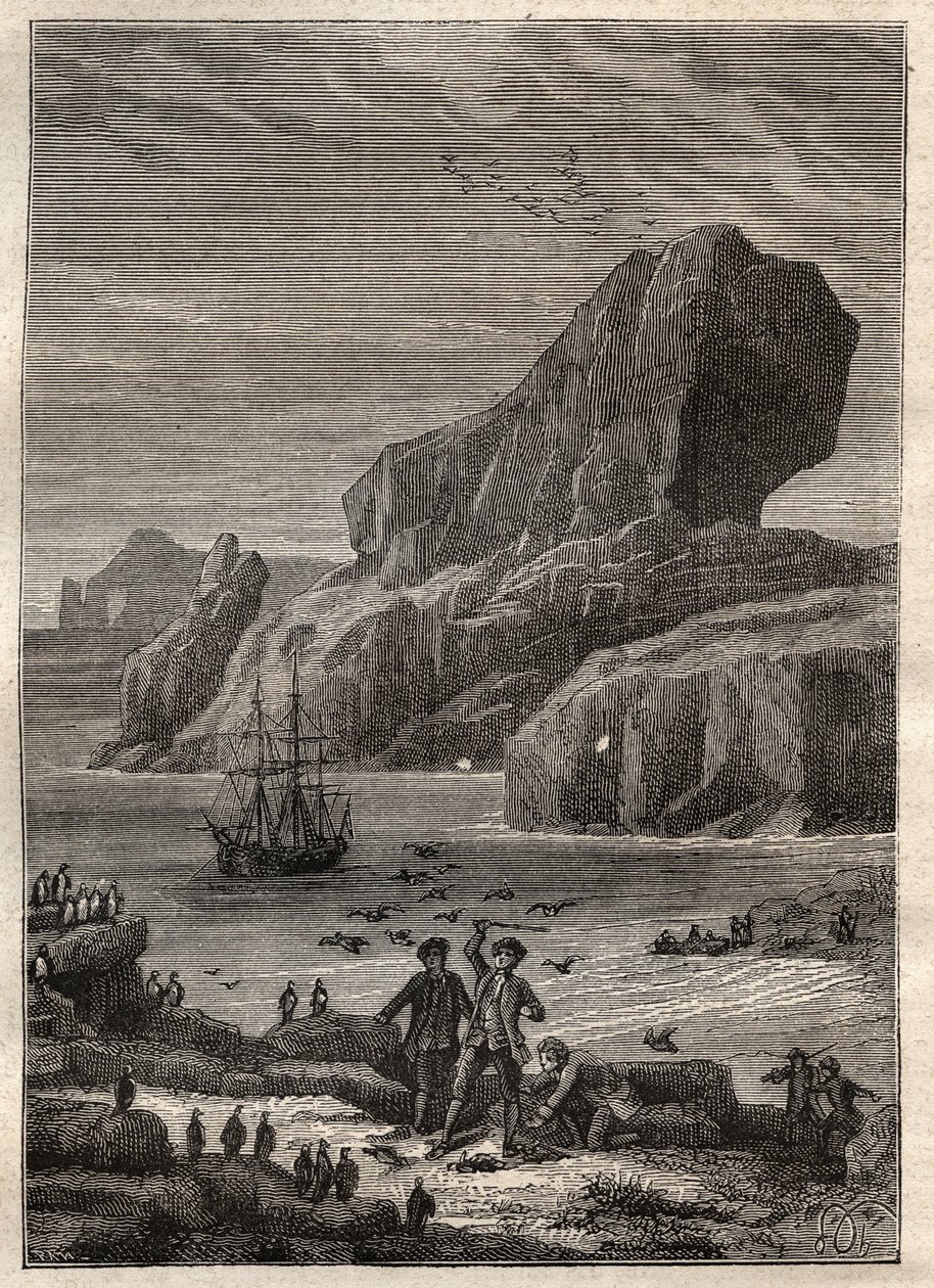詹姆斯-库克船长（1728-1779）的第三次航行（1776-1779）：凯尔盖朗岛（南极洲的凯尔盖朗群岛）--插图摘自 "18世纪伟大的航海家" 作者 未知艺术家