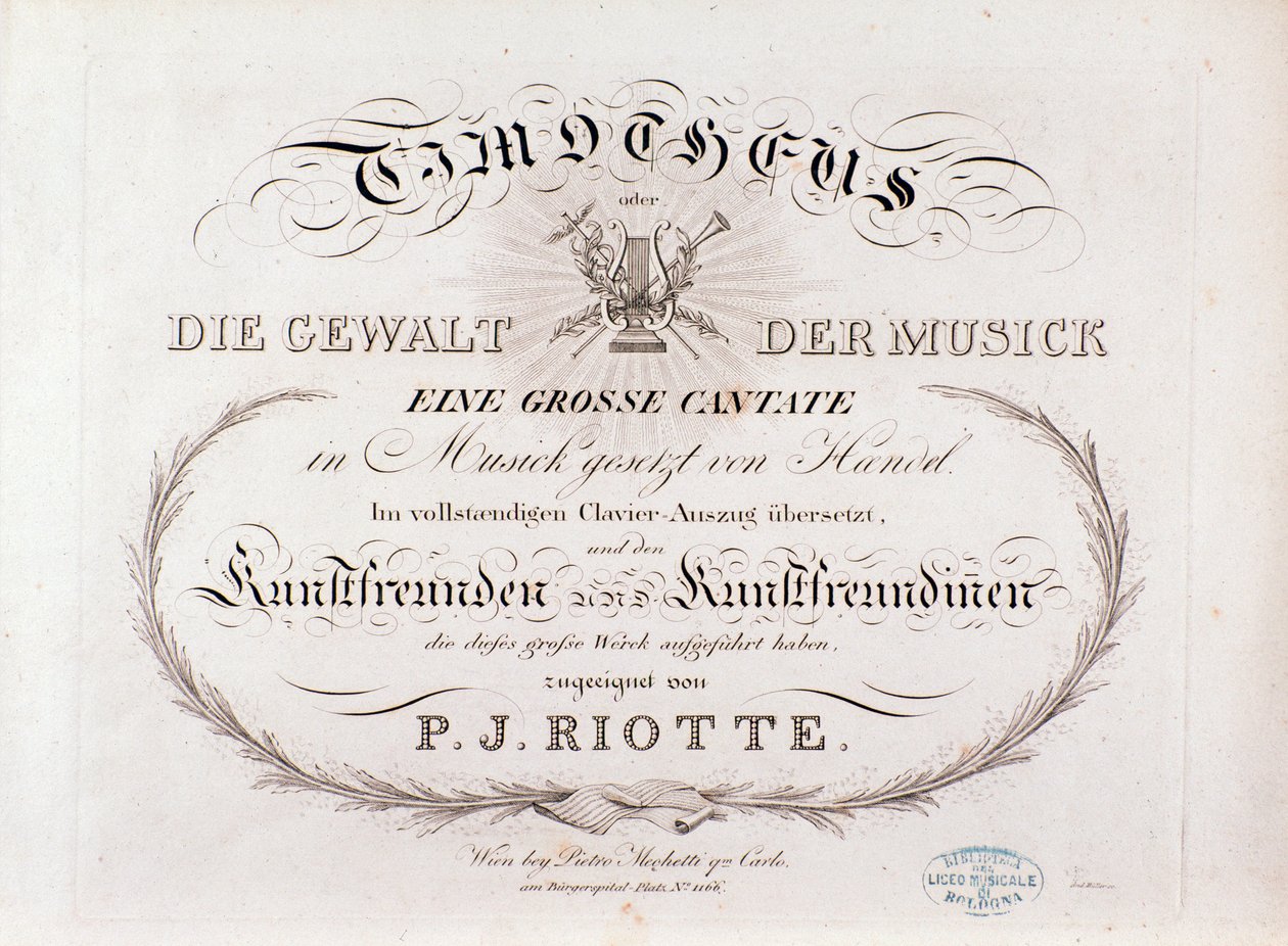 G F Handel 的 Timotheus 乐谱的扉页 (1812) 作者 未知艺术家