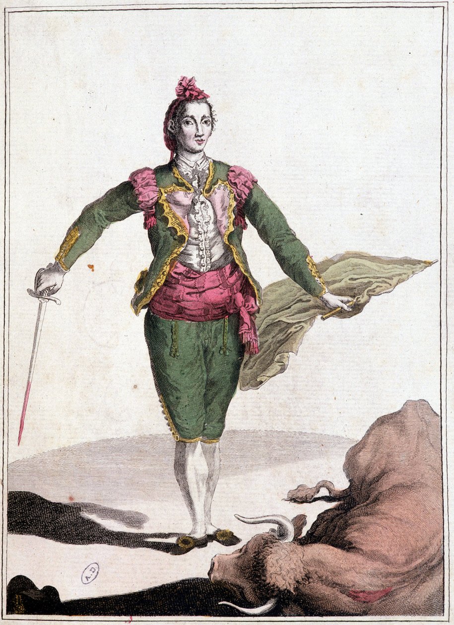 Toreador 服装，著名的 Joaquin Costillares，在 1825 年推翻公牛后。 作者 未知艺术家