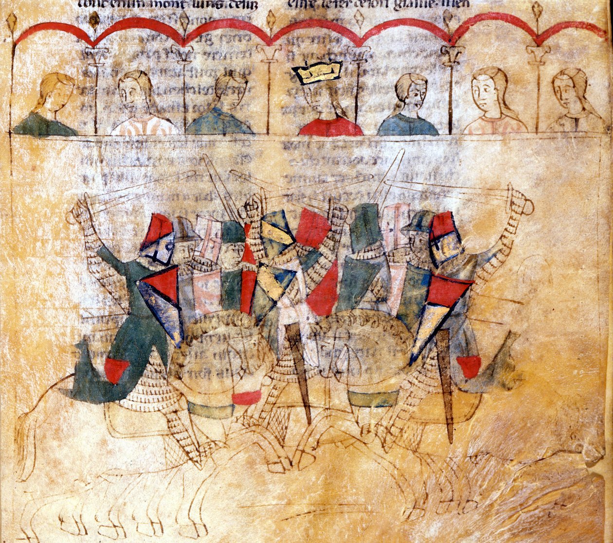 13 世纪手稿“Lancelot du Lac”之后的比赛场景。 Biblioteca Nazionale Marciana 威尼斯。 作者 未知艺术家