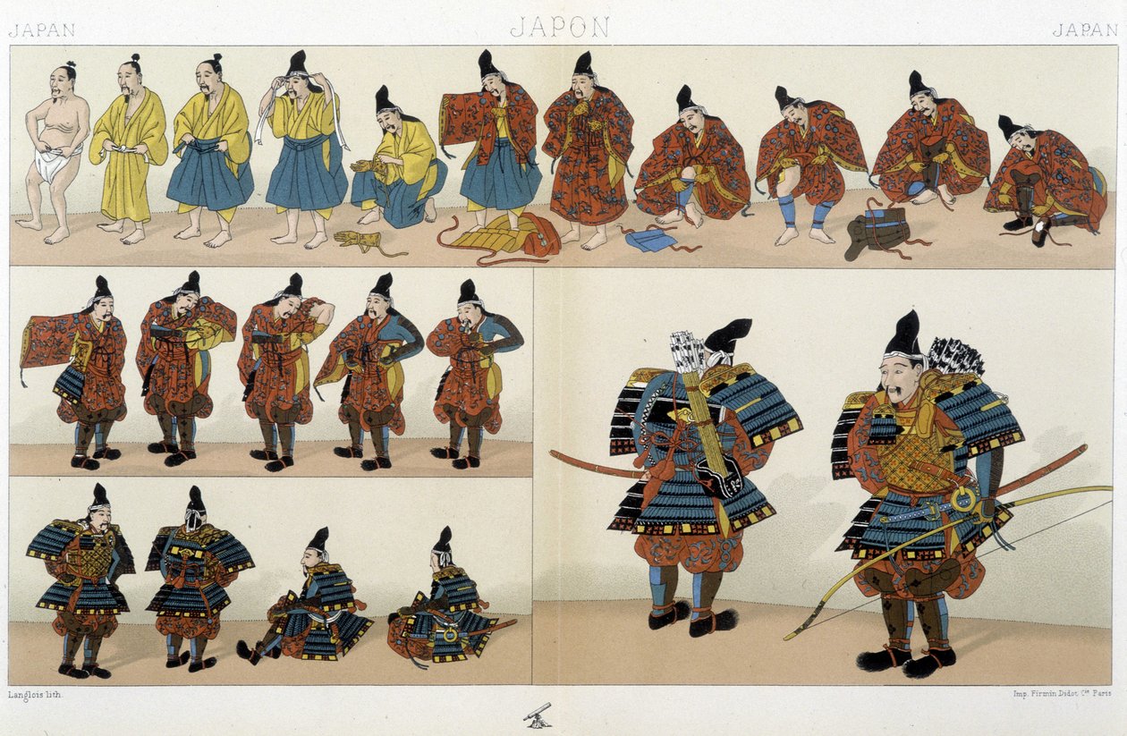 传统的日本武士服装--在Racinet的 "历史服装 "中 作者 未知艺术家