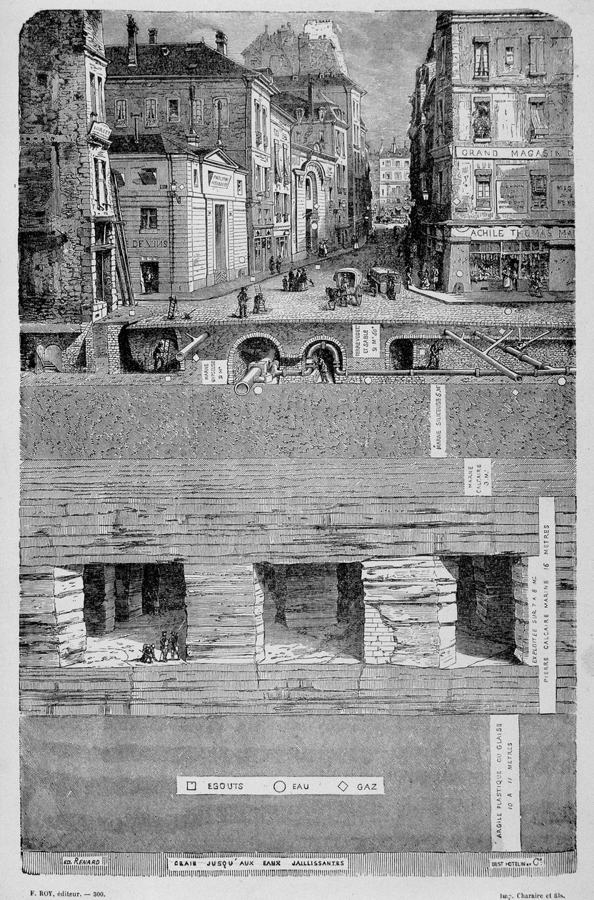 第二帝国时期巴黎的变迁，奥斯曼巴黎。 Les sous de Paris（水、煤气和下水道）- 雕刻 作者 未知艺术家