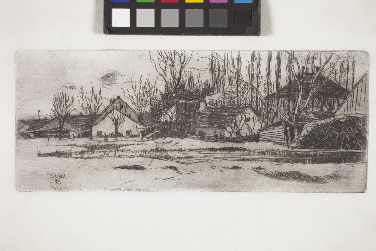 Tümpel Vor Dem Dorf Mit Pappelallee（有杨树林的村庄前的水池）（蚀刻版画） 作者 未知艺术家