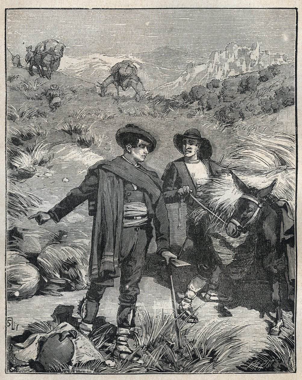 1838年，来自西班牙阿尔马格拉山脉的两名农民发现了Jaroso银矿。1885年阿道夫-比塔尔的 "艺术与测量图解 "中的版画。 作者 未知艺术家