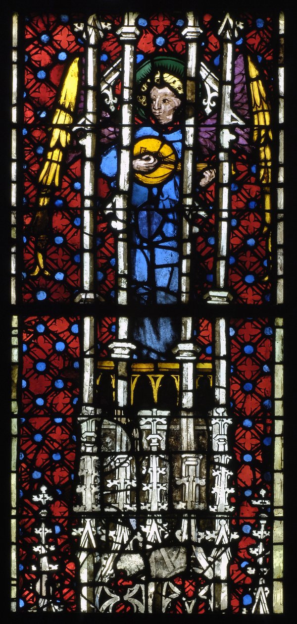 ""Un ange jouant du luth"" (Angel playing lute) Vitrail anonyme vers 1400-1415 Notre-Dame Musees de Strasbourg Alsace 作者 未知艺术家