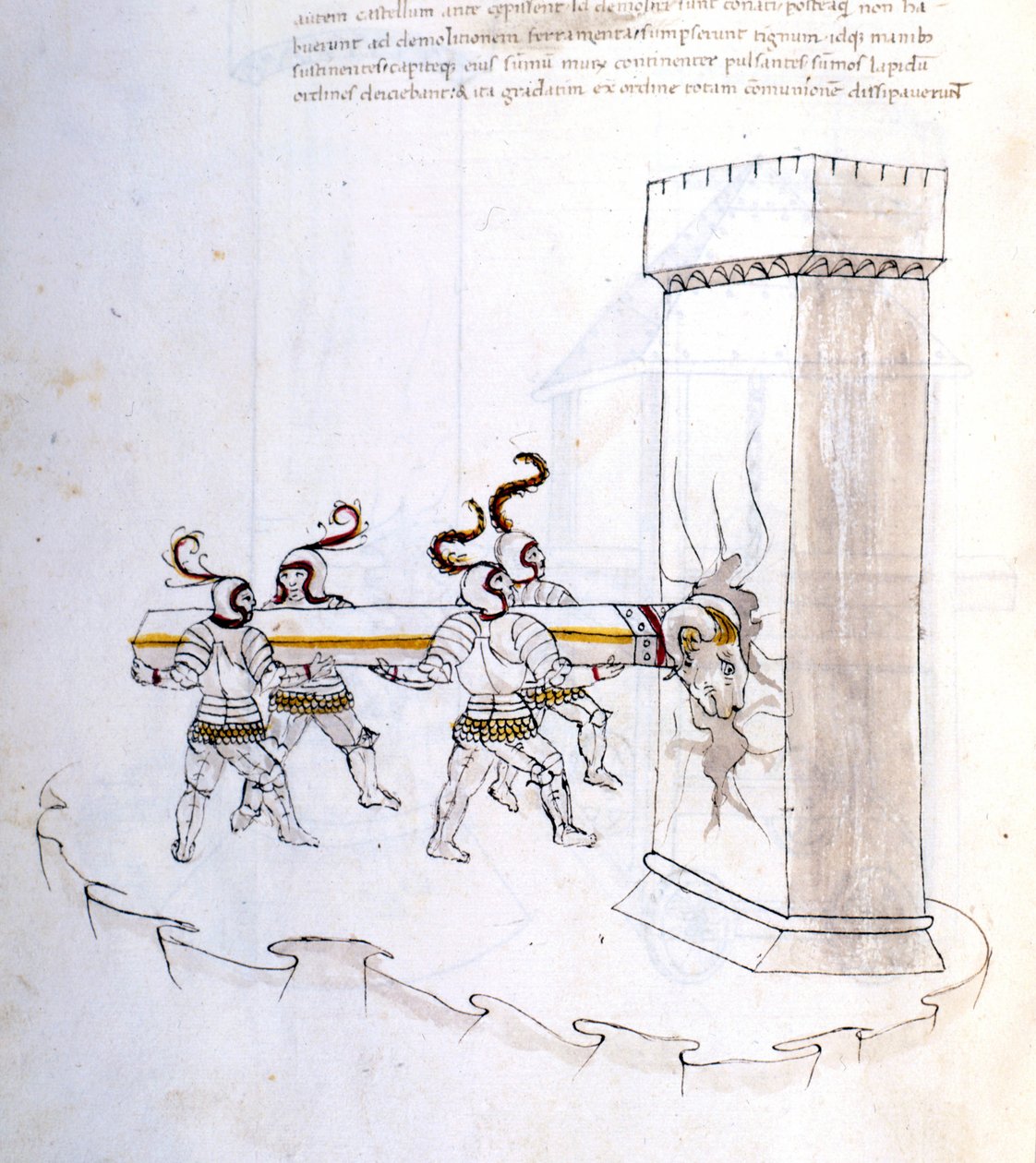 Use of a belier during an assault in the 16th century. 作者 未知艺术家