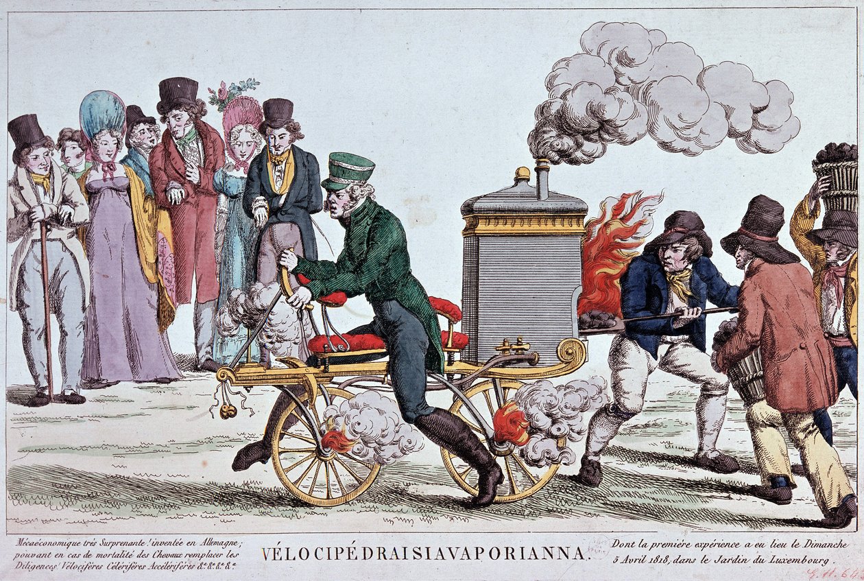 Velocipedraisiavaporianna：蒸汽脚踏车 - 1818 年左右雕刻，Bibl。 巴黎市的。 作者 未知艺术家