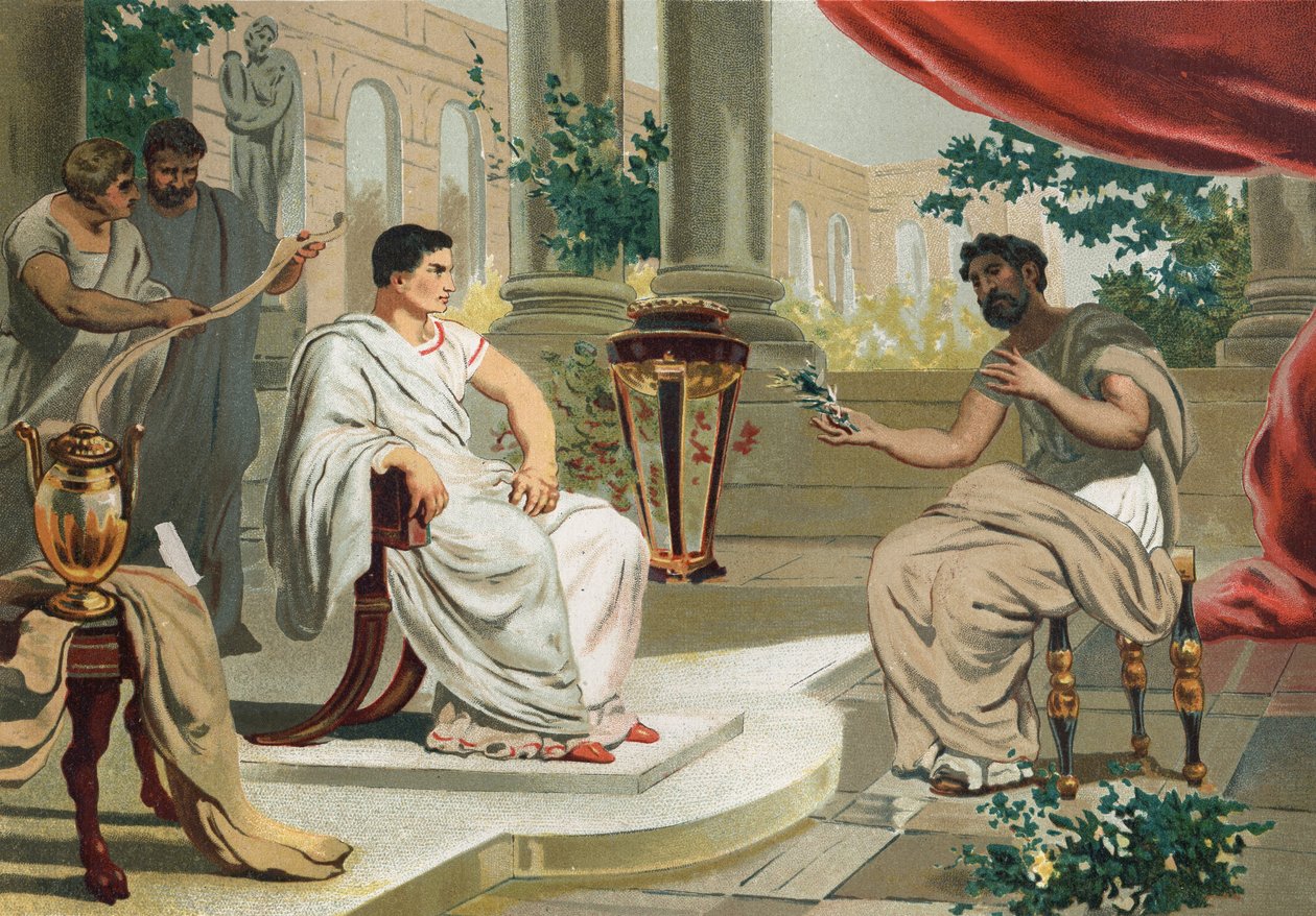 Vespasian（拉丁文Titus Flavius Vespasianus）与老普林尼。在著名的hombres y Mujeres之后。巴塞罗那1877年。老普林尼（23-79） - 作者 未知艺术家