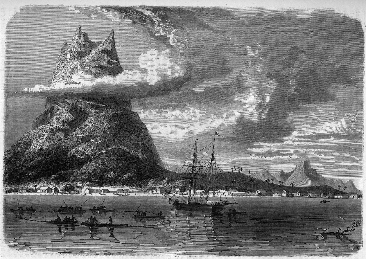 19世纪末波利尼西亚波拉波拉（Bora-Bora）的景色，载于1888年的《青年杂志》。 作者 未知艺术家