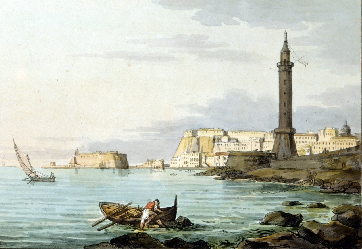 从港口看那不勒斯。 左边是Castel dell