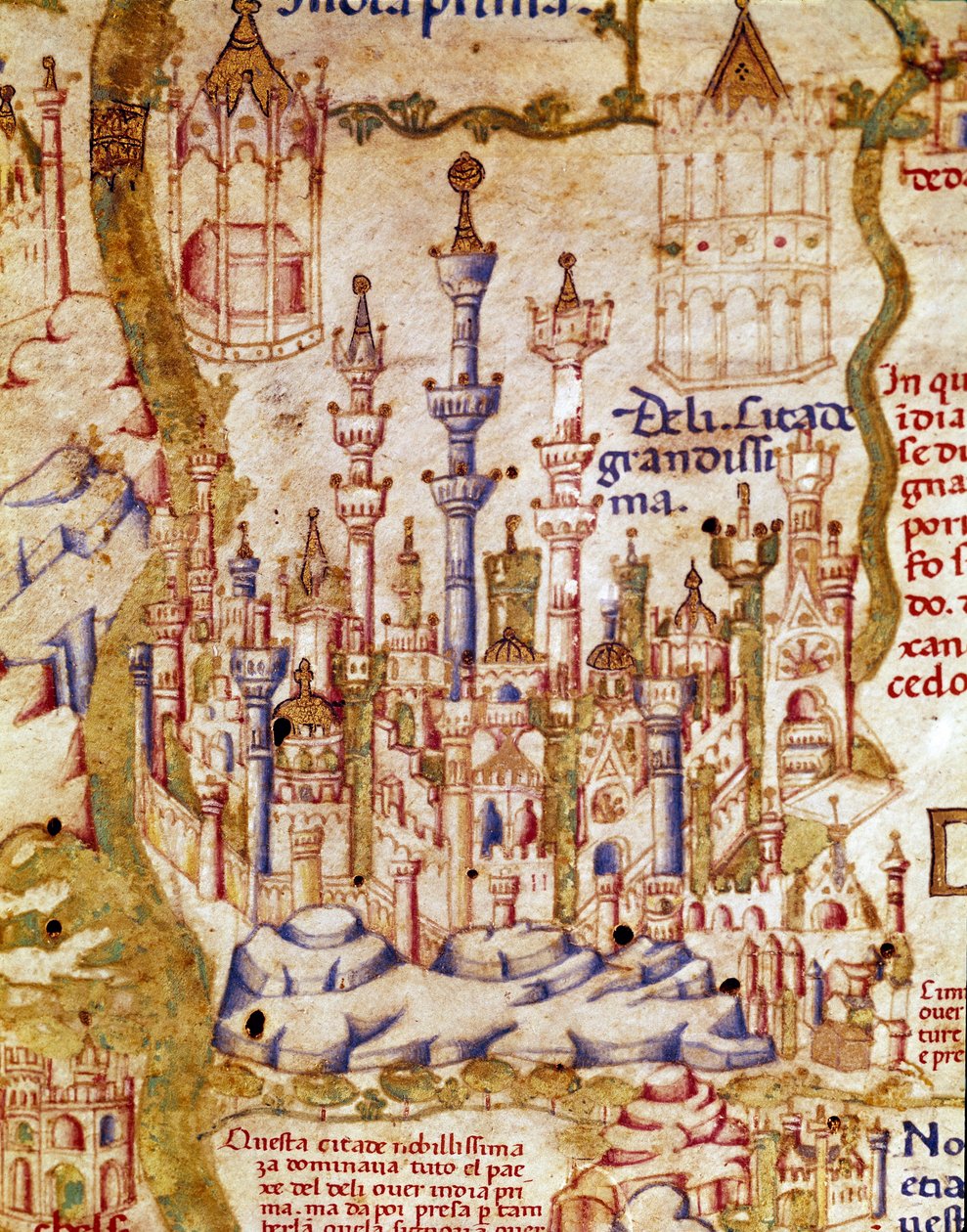 印度新德里的视图 兄弟 Maurus (Mauro) camaldolese 15 世纪 Biblioteca Marciana 的世界地图 (mappamundi) 细节，威尼斯 作者 未知艺术家