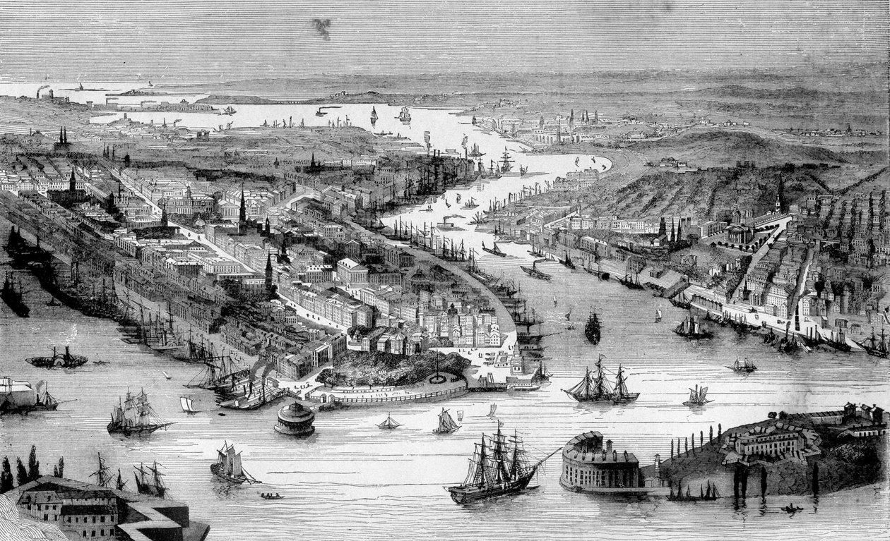 1840年左右的纽约景色。 作者 未知艺术家