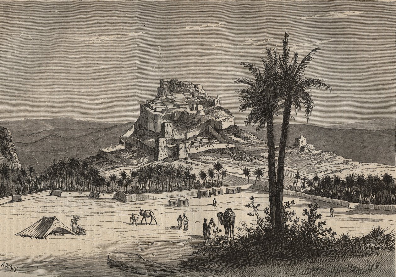 19世纪末阿尔及利亚奥兰省南部的Oued el Golea（El Menia或El Menea，原名El Golea）的景色--雕刻品 作者 未知艺术家