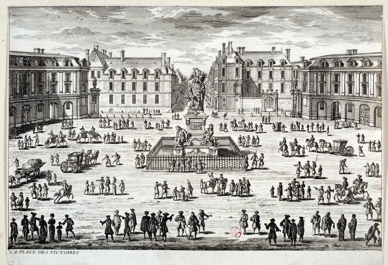 View of Place des Victoires in Paris with the statue of Louis XIV raised by the marechal de la Feuillade in 1686. Engraving of the 17th century Paris, Musee Carnavalet 作者 未知艺术家