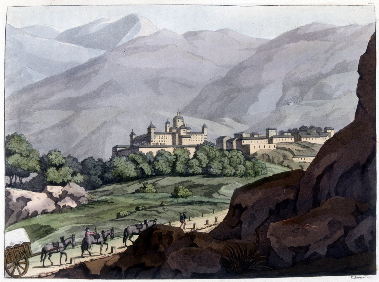 View of the Escorial (Escorial), palace and monastery of Spain, built under Philip II between 1563 and 1584. Lithograph of the 19th century. 作者 未知艺术家