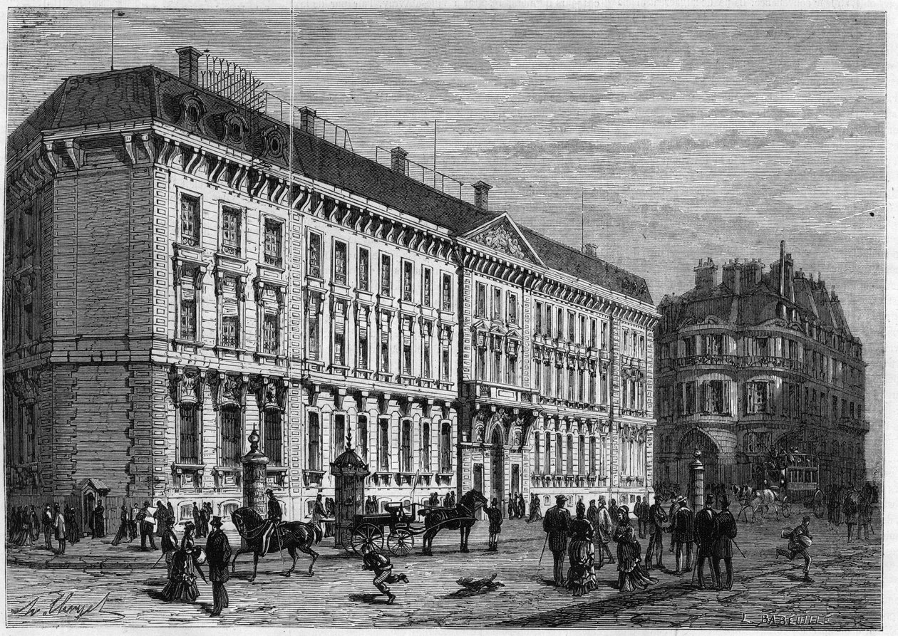 加布里埃尔-克雷廷（1812-1883）在巴黎Croix des petits champs街建造的法兰西银行的外墙景观。 作者 未知艺术家