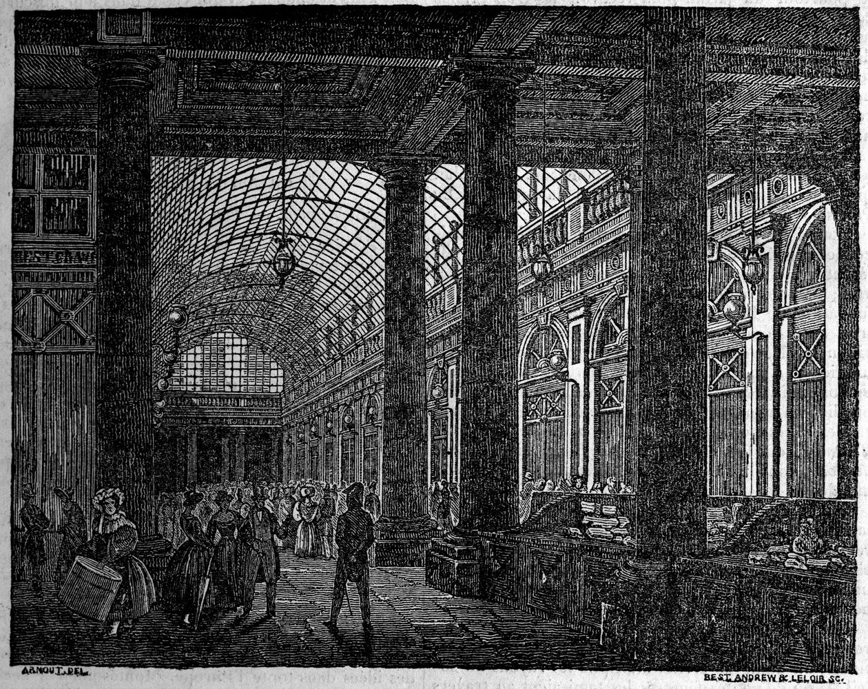 1835年，巴黎皇家宫的奥尔良画廊的景色。 作者 未知艺术家