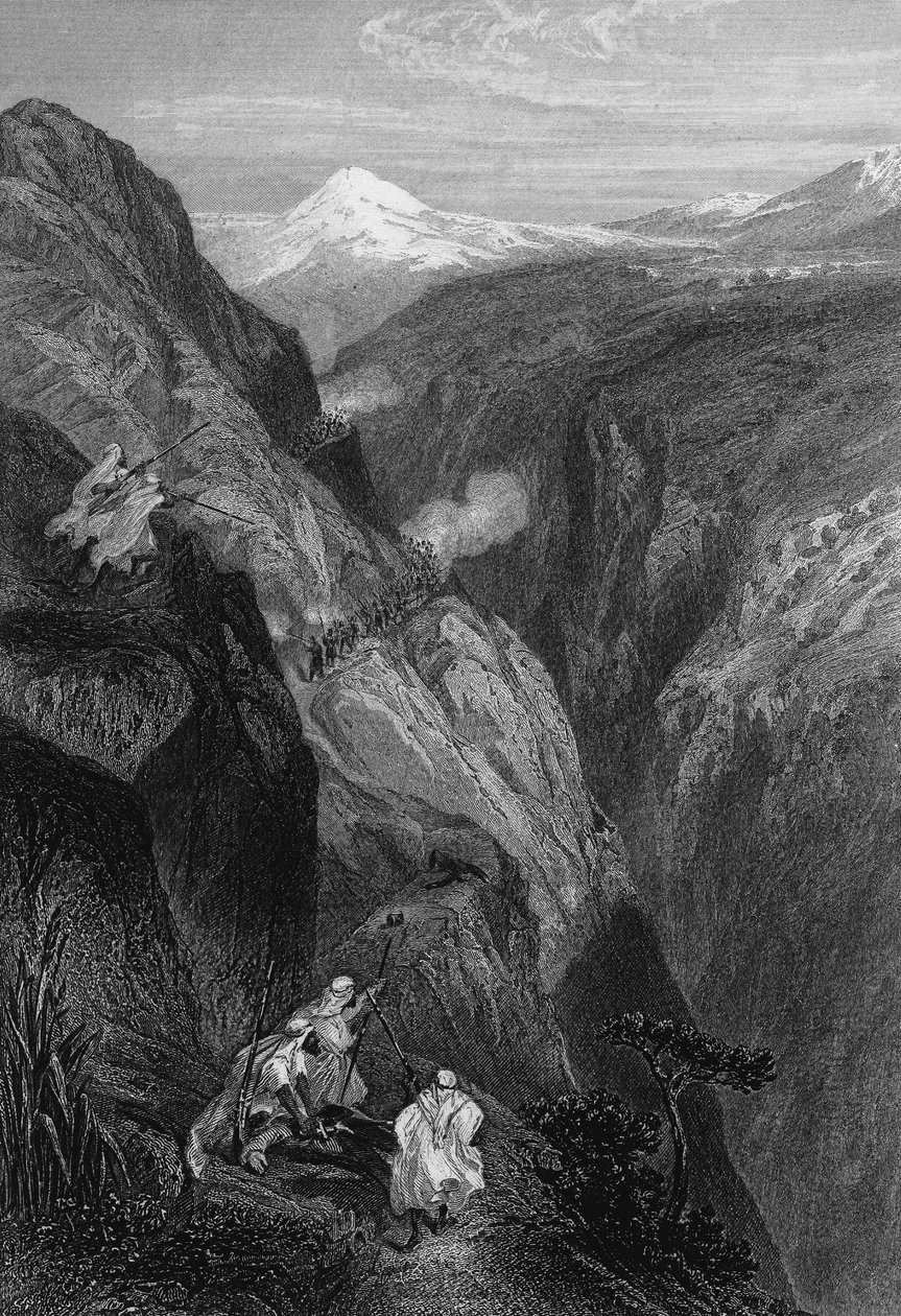 法国军队在1830年越过的阿特拉斯山山口Mouzaìa的teniah景观，19世纪的阿尔及利亚，载于Leon Galibert的《L