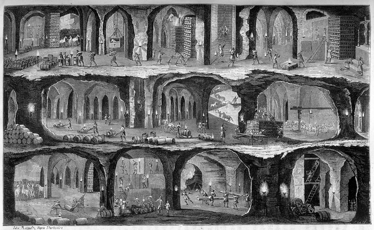 加利西亚维利奇卡盐矿的地下工程视图。 在 Louis Figuier 的“Les Wonders de l