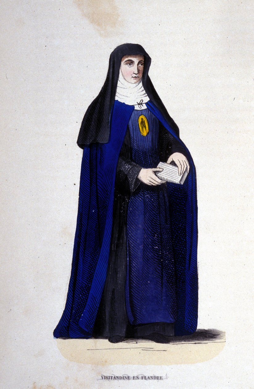佛兰德斯的 Visitandine 宗教。 由Saint Francis of Sales 和Saint Joan of Chantal 于1610 年创立的访问勋章。19 世纪的版画。 作者 未知艺术家