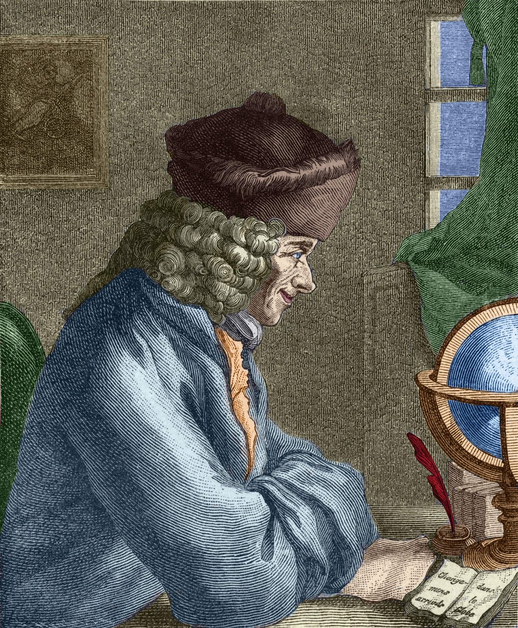 伏尔泰（1694-1778）在他位于维尔奈的办公室里。 作者 未知艺术家