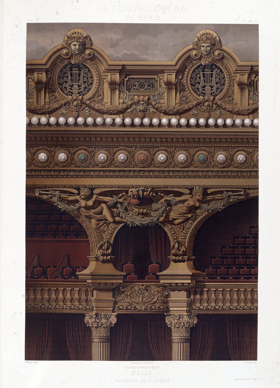 Voussure of the Opera Garnier 的天花板 - 19 世纪后期的彩色平版印刷术 作者 未知艺术家