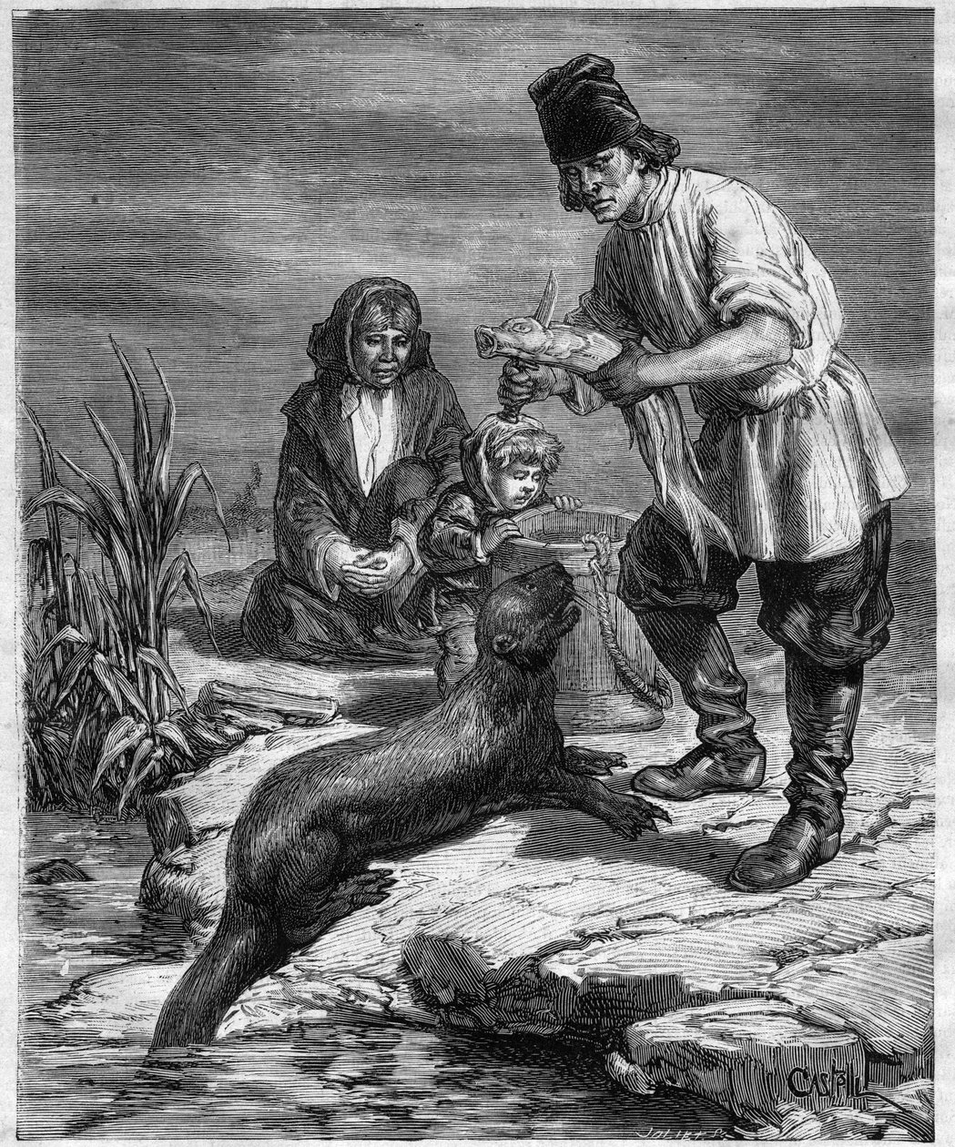 Alphonse Louis Pinart在北美和阿拉斯加的航行--在阿拉斯加打猎和捕鱼--1884年 "航行日志 "中的版画 作者 未知艺术家