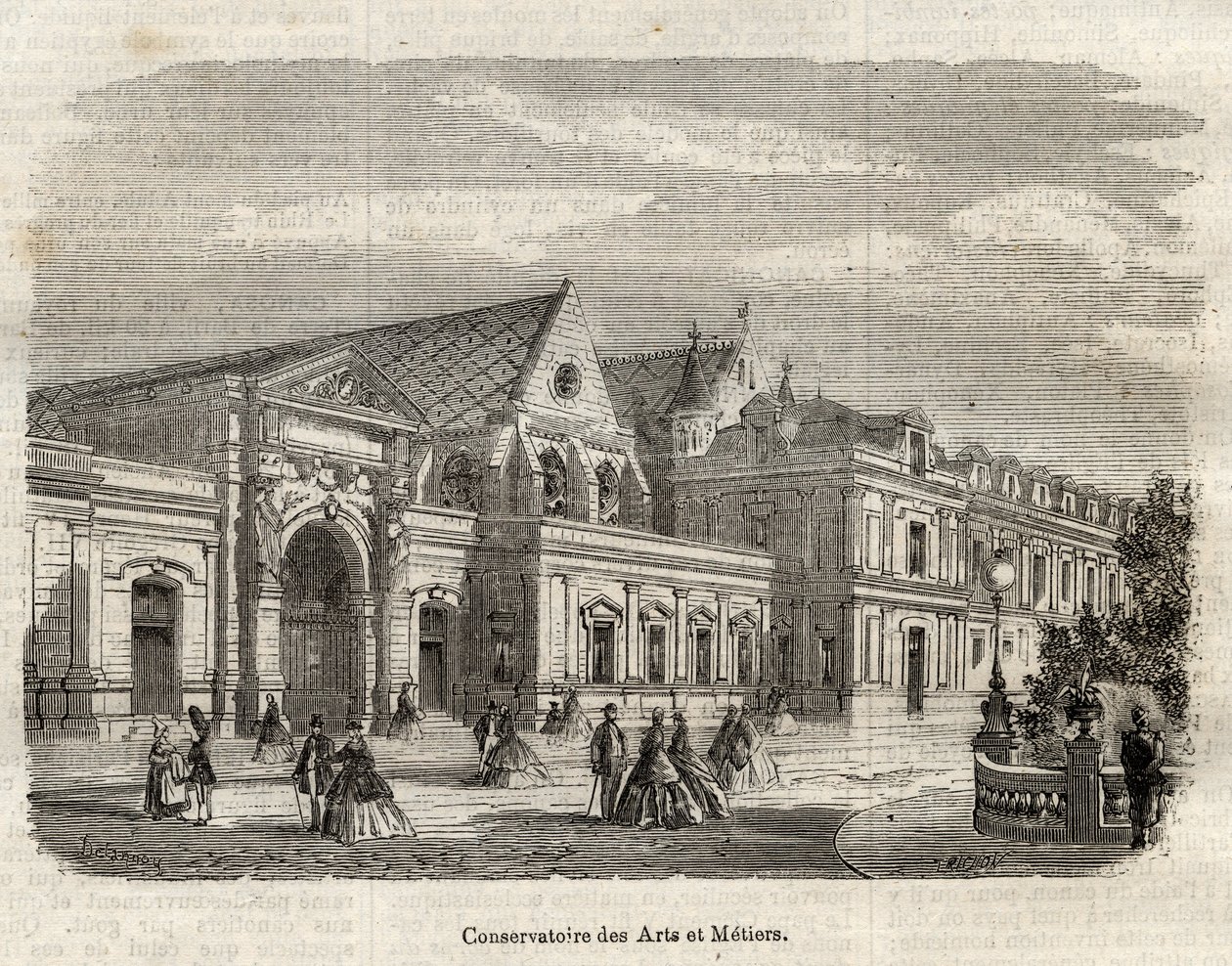 Vue du Conservatoire des Arts et metiers (Cnam) a Paris, rue saint Martin a Paris - (关于巴黎艺术和工艺学院的看法 - 雕刻在 "Dictionnaire populaire illustrious" - 1864 - by Joseph Decembre et Edmond Allonier) 作者 未知艺术家