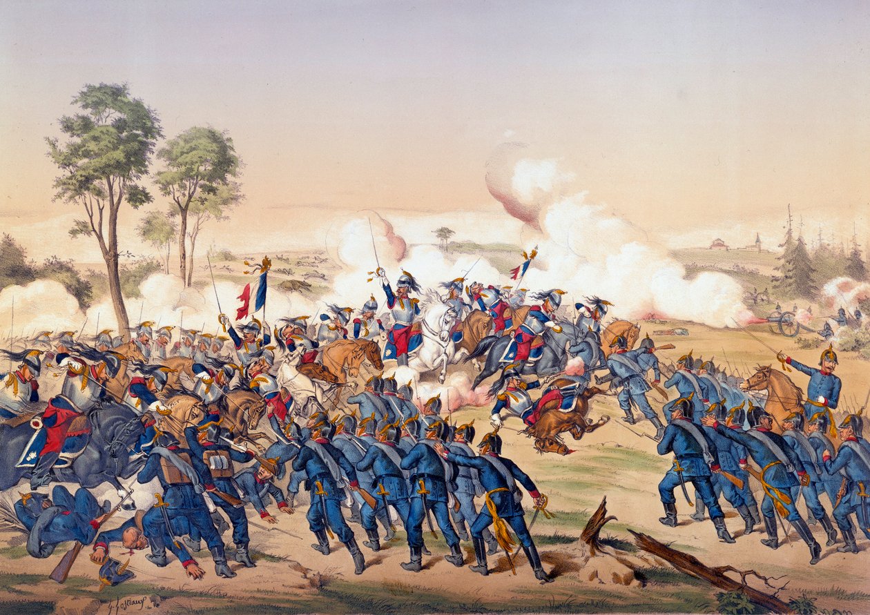 1870年战争：1870年8月6日在弗罗伊施维勒-沃尔特（Froeschwiller-Woerth）战役中战舰的冲锋，见证了德国的胜利--1870年石版画。巴黎，荷兰 作者 未知艺术家