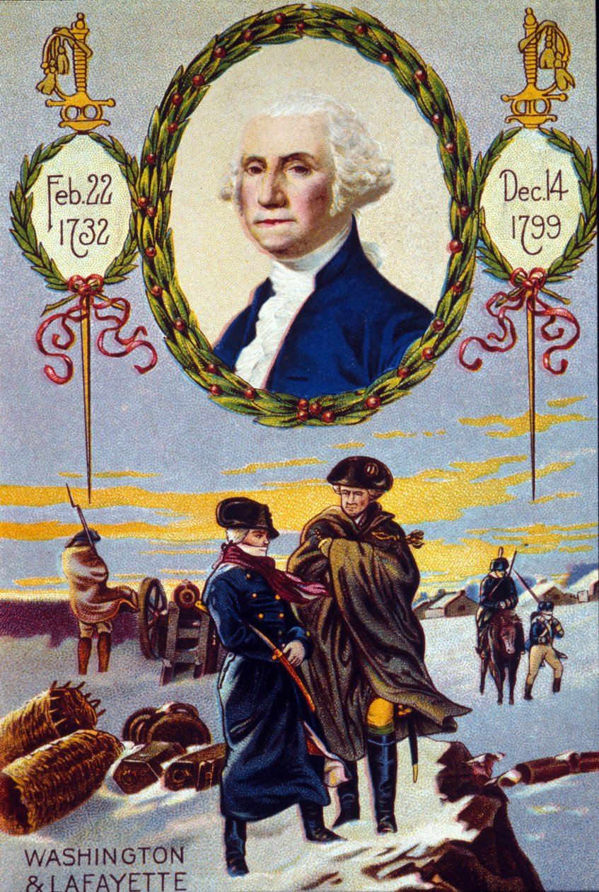 War of Independence of the United States: the Marquis de Lafayette (1757-1834) met George Washington (1732-1799) with Valley Forge to help him in 1777. chromolithographof the 19th century 作者 未知艺术家