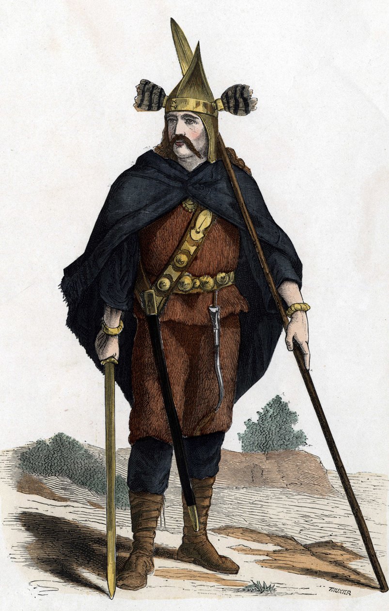 战士，青铜武器时期--见《Les Costumes civil et militaires des Français dans travers les siècles Paris F. Roy 1882》。 作者 未知艺术家
