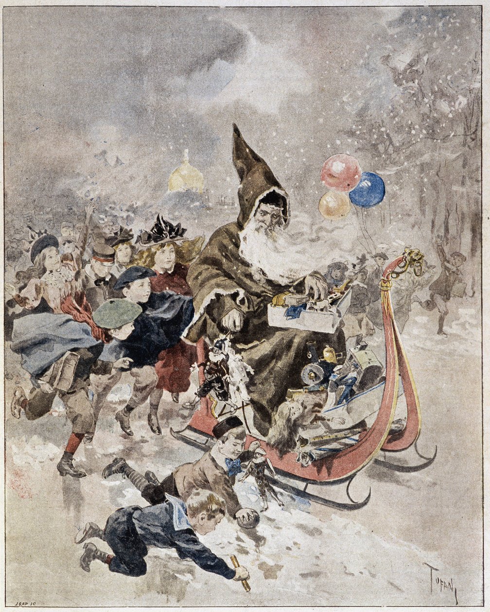 描绘圣诞老人的水彩画。"The Illustrated World"。21/12/1895. 作者 未知艺术家