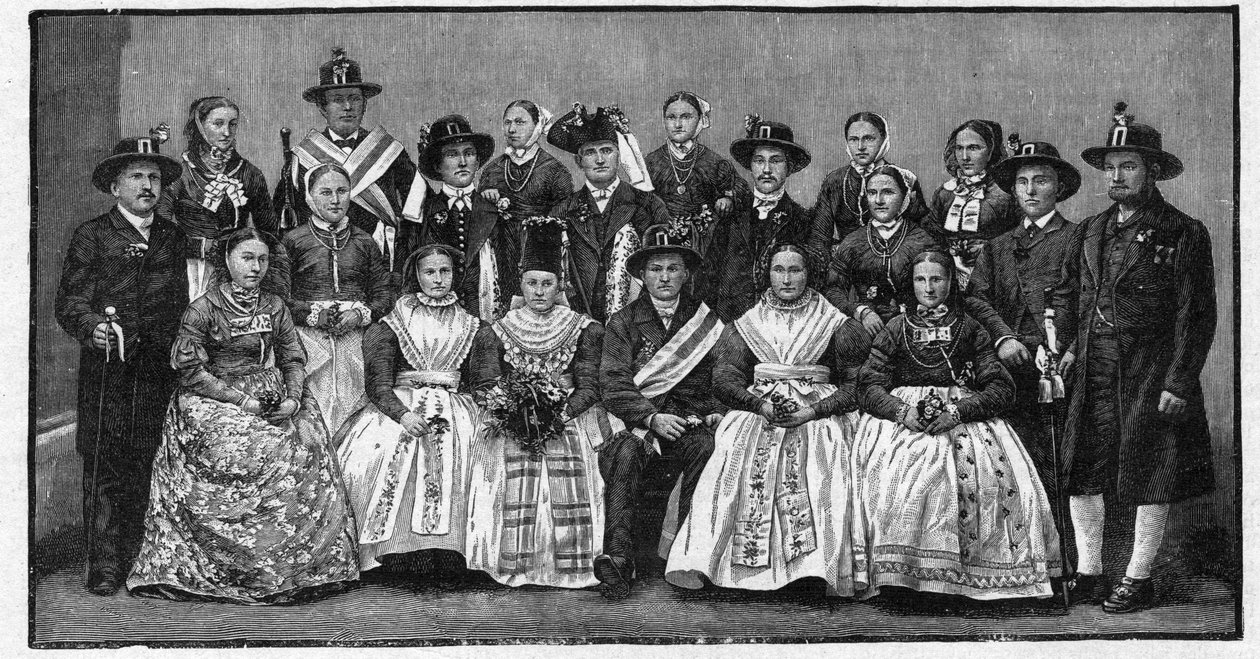 温迪克人的婚礼派对（Wends）--1897年的雕刻作品--温迪克人（居住在德国东部的斯拉夫民族）。 作者 未知艺术家