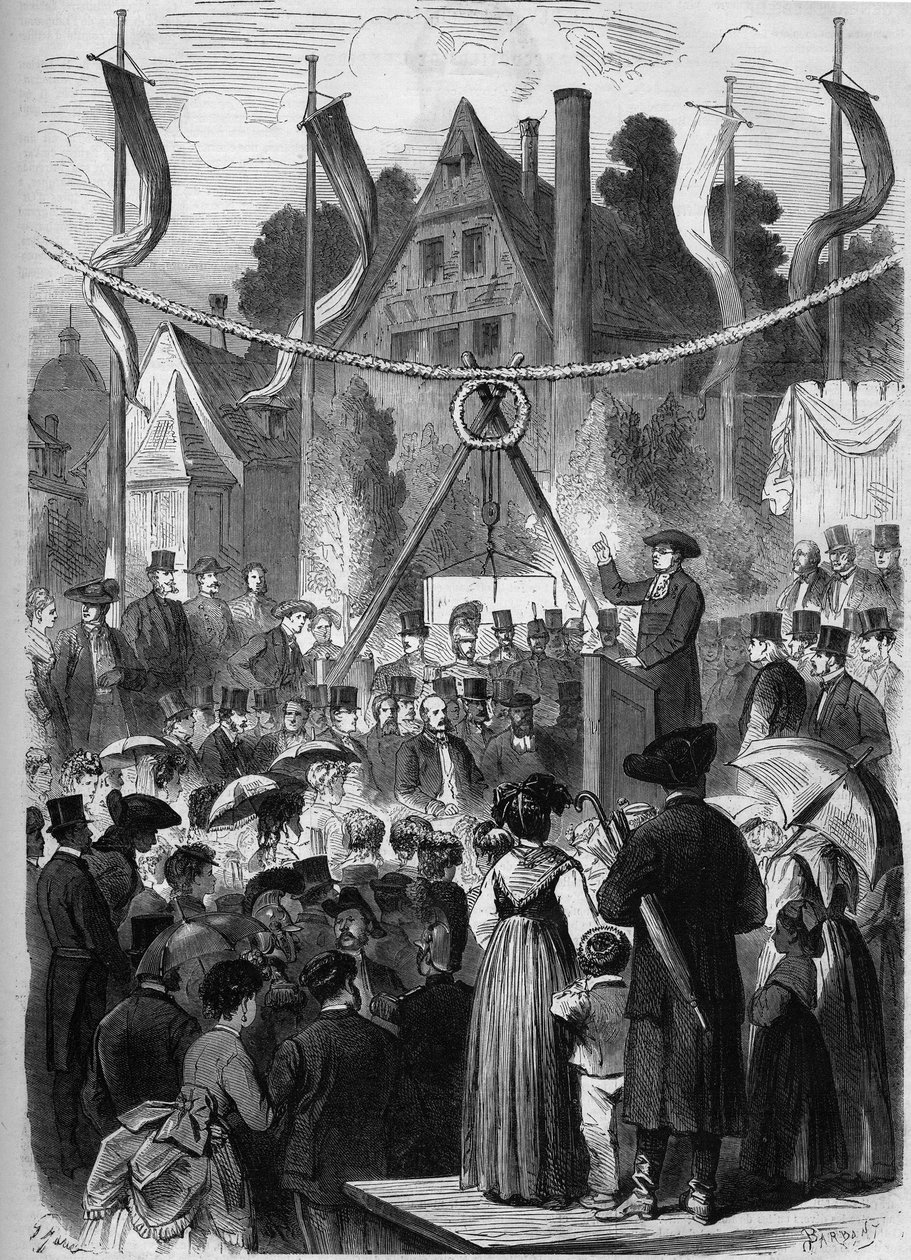 法国阿尔萨斯的维森堡 1869年：为以色列圣殿铺设第一块石头。 作者 未知艺术家