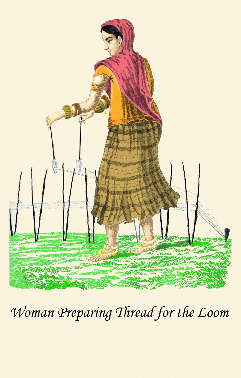 为织布机准备丝线的妇女 作者 未知艺术家