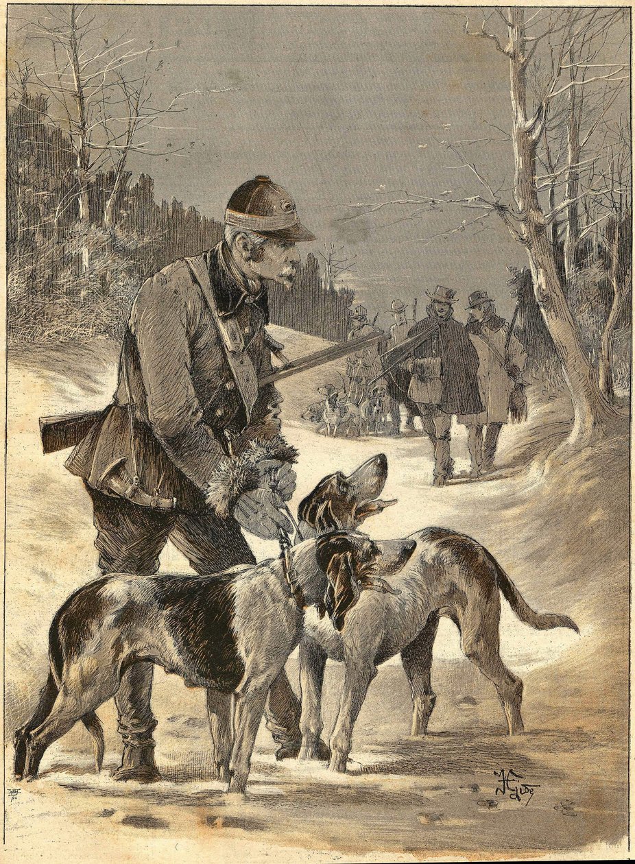 根据吉德的水彩画创作的木质狩猎。1892. 作者 未知艺术家