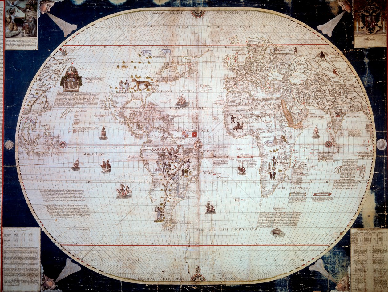 航海家塞巴斯蒂安-卡博托（Sebastien Cabot）（1476-1557）的世界地图 1544年。巴黎，B.N. 作者 未知艺术家