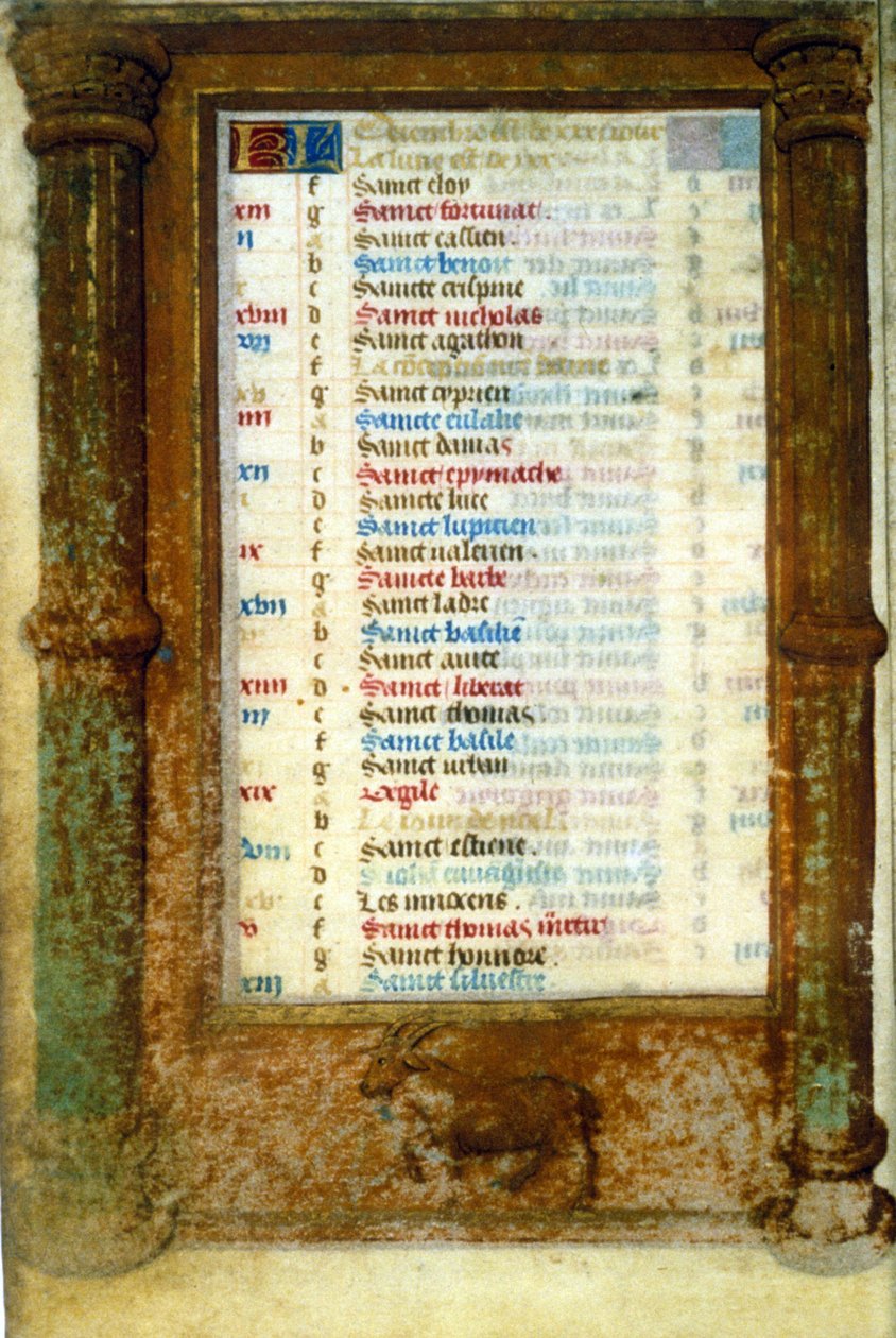 Zodiac Capricorn and Saints of the month of December - miniature Middle Ages (ref.: 135, 006v): Request for permission to the Municipal Library of Toulouse (tel: 05 62 27 66 66) 作者 未知艺术家
