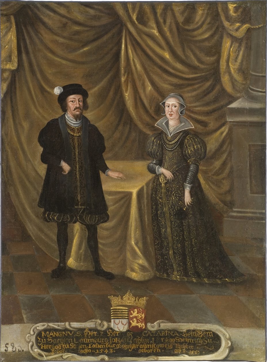 le prince Magnus I de Saxe Lauenbourg et la princesse Catherine de Brunswick Wolfenbuttel - Magnus I (1470-1543), Duke of Saxe-Lauenburg and Catherine of Brunswick-Wolfenbuettel (1488-1563), Duchess of Saxe-Lauenburg, Anonymous.布面油画。尺寸: 作者 未知艺术家
