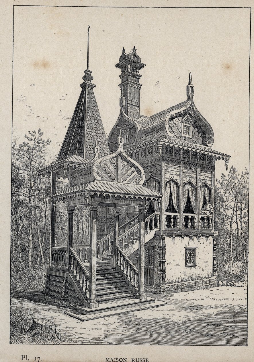 maison russe - 俄国人的房子 - 1889年雕刻在 "Histoire de habitation humaine à l