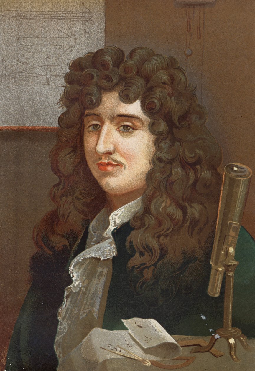Christiaan Huygens.荷兰物理学家和数学家（1629年至1695年）的画像，出自Louis Figuier的 "La Ciencia y sus Hombres"。巴塞罗那 1881年 作者 未知艺术家