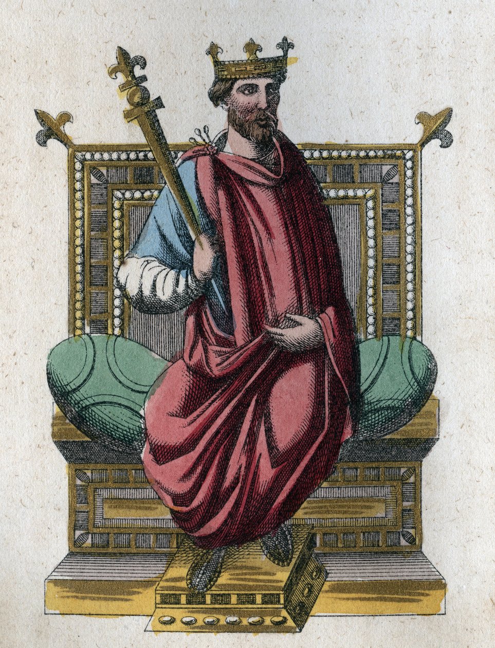 奥托一世又称奥托大帝（912-973）神圣罗马帝国皇帝（Otto I of the Holy Empire Otton the Great）的肖像--来自《Usi e Costumi di Tutti i Popoli dell Universo》的雕刻。或者说是《历史》。 作者 未知艺术家