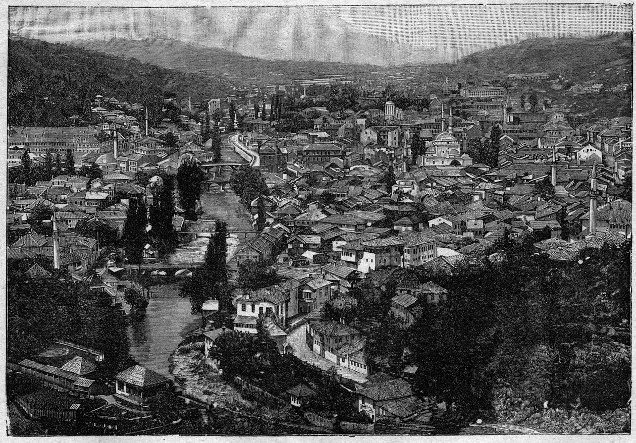 1894年萨拉热窝市的景色 - 1894年萨拉热窝市的景色 - 雕刻品 作者 未知艺术家