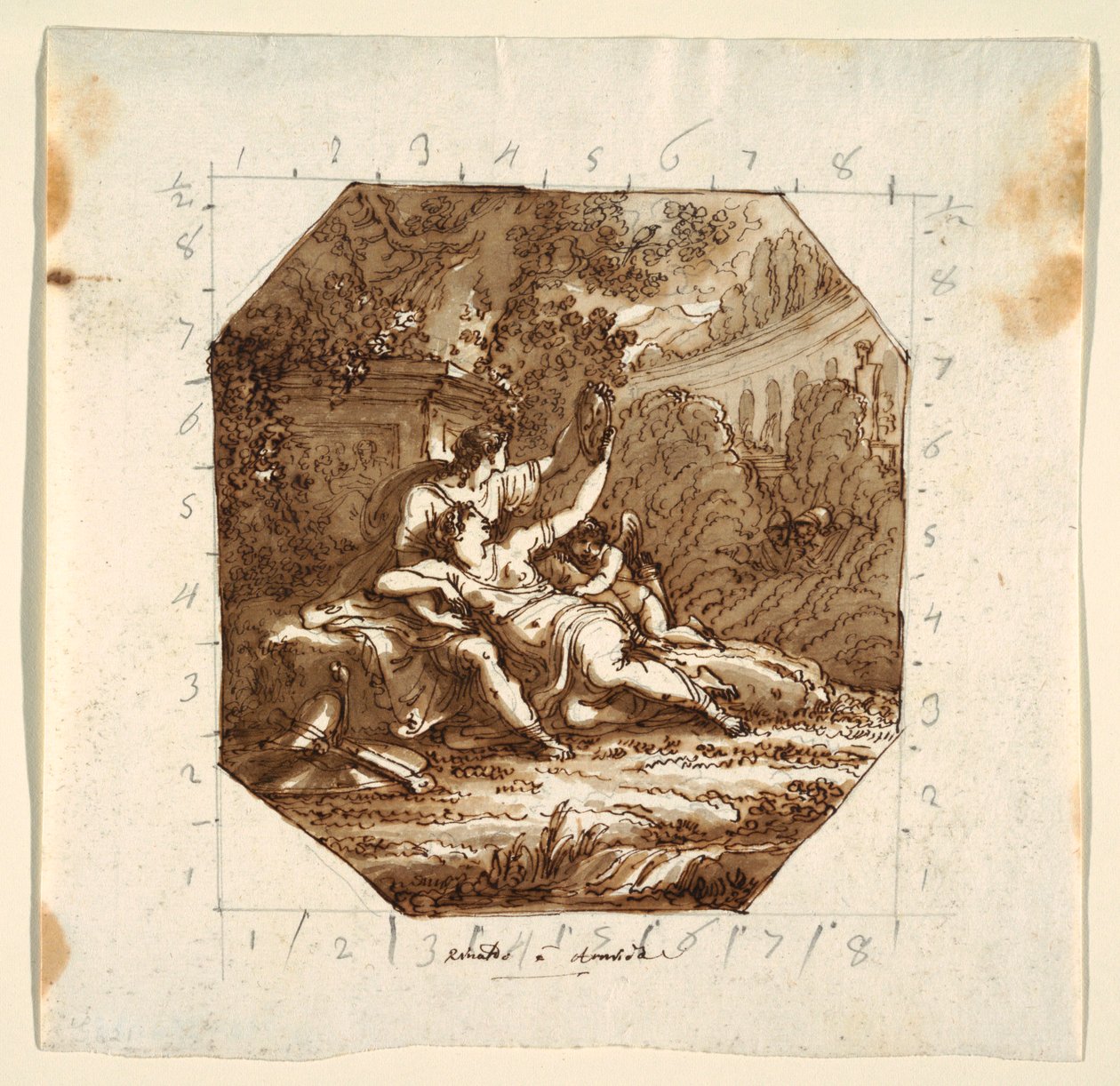 素描，天花板设计与里纳尔多和阿米达，法恩扎米尔泽蒂宫，1804-05 年 作者 未知艺术家