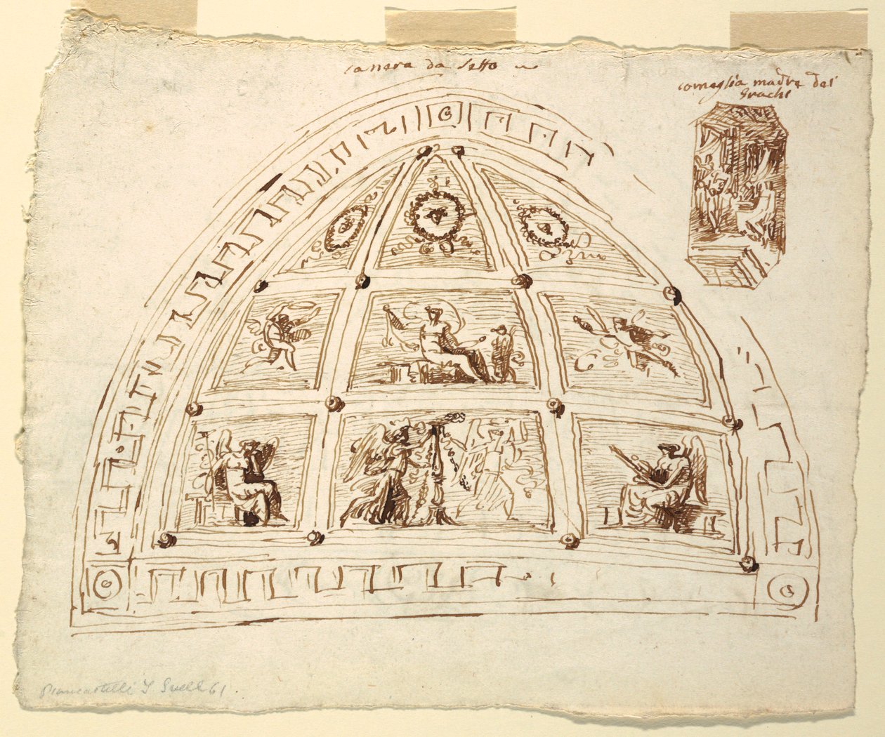 素描，天花板拱顶装饰，卧室，法恩扎卡维纳宫科妮莉亚厅，1816 年 作者 未知艺术家