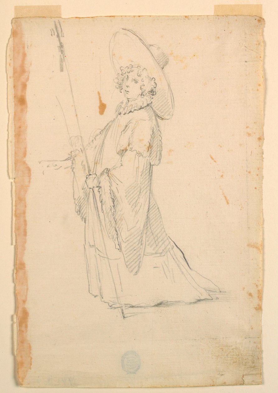 素描，服装设计：芭蕾舞剧中身着奇装异服的女孩，约 1720 年 作者 未知艺术家