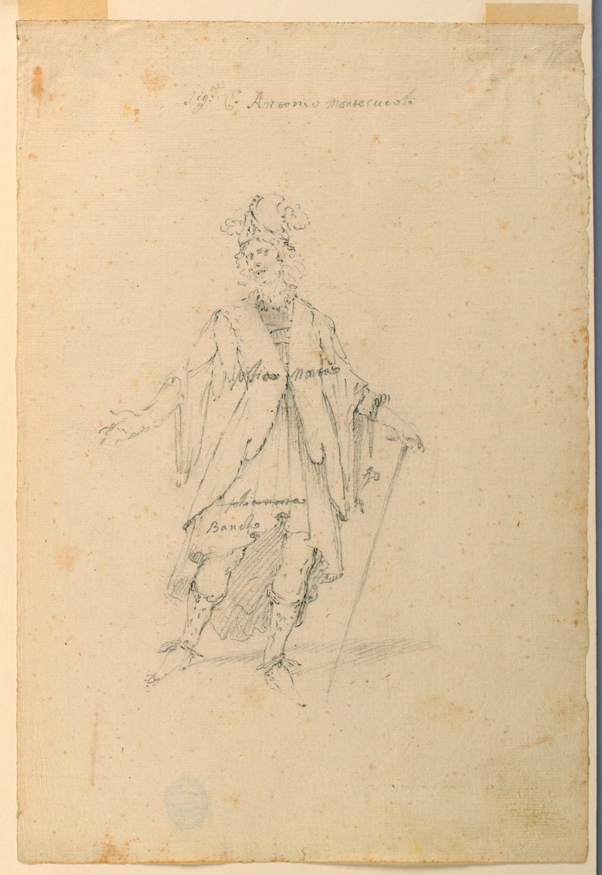 素描，服装设计：芭蕾舞剧中身着奇装异服的男子，约 1720 年 作者 未知艺术家