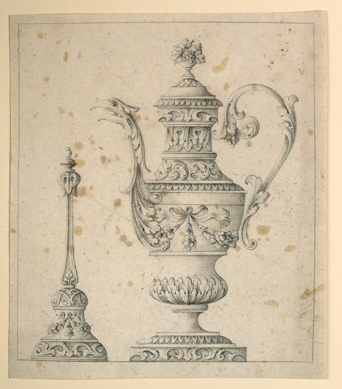 绘图，装饰壶和手钟，1860-80 年 作者 未知艺术家
