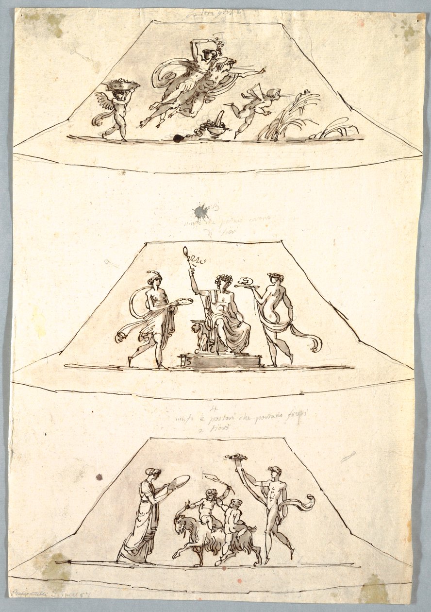 素描，装饰项目：三个梯形与弗洛拉和泽菲洛，约 1815 年 作者 未知艺术家