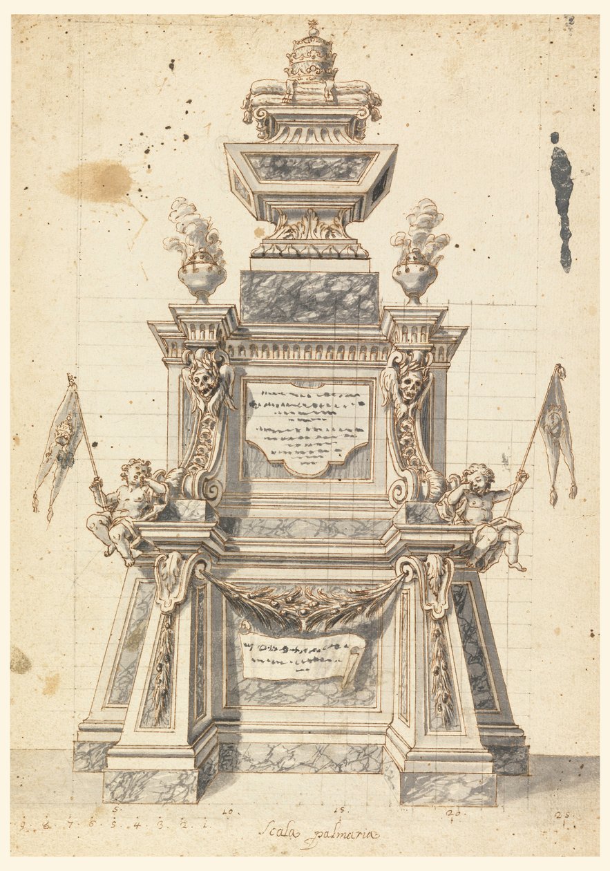 图纸，教皇（可能是克莱门特十一世）追悼会灵柩的设计，1721 年 作者 未知艺术家